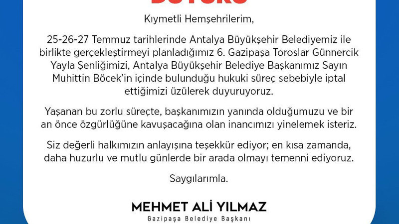 YILMAZ’DAN JET İPTAL