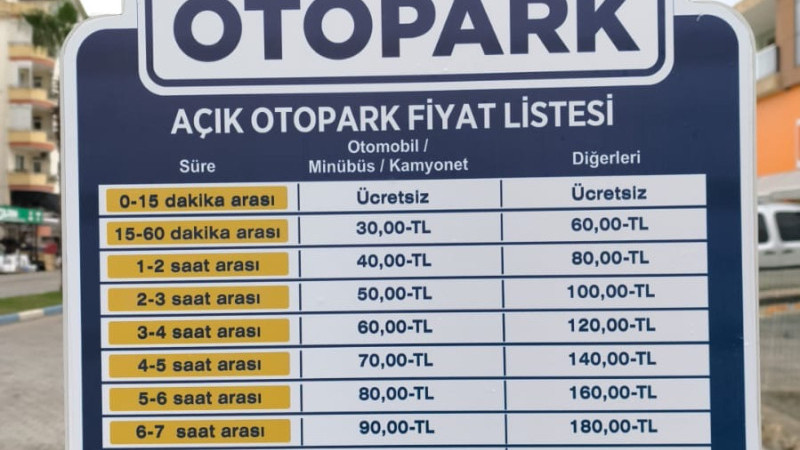 OTOPARK ÜCRETLERİNE DÜZENLEME